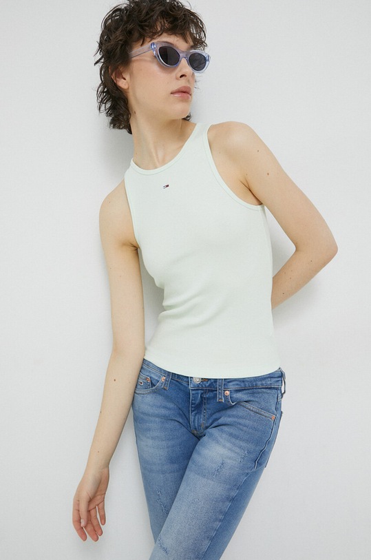 Top Tommy Jeans slim zelená DW0DW14875.PPYX