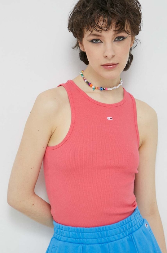 Top Tommy Jeans slim ροζ DW0DW14875.PPYX