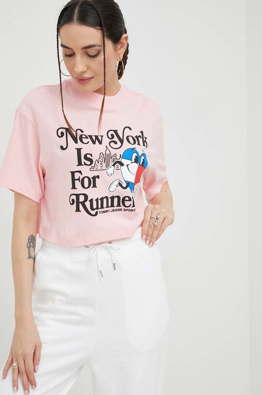 Βαμβακερό μπλουζάκι Tommy Jeans βαμβάκι ροζ DW0DW14923.PPYX