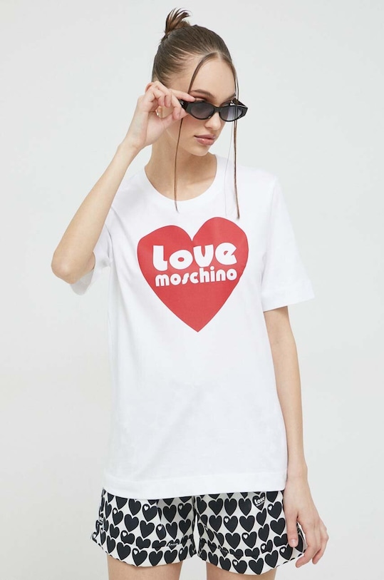 Love Moschino t-shirt bawełniany nadruk biały W.4.F15.4A.M.4405