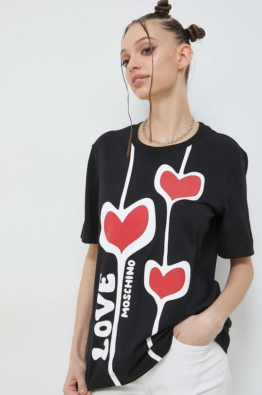 Bavlnené tričko Love Moschino potlač čierna W.4.F15.4E.M.3876
