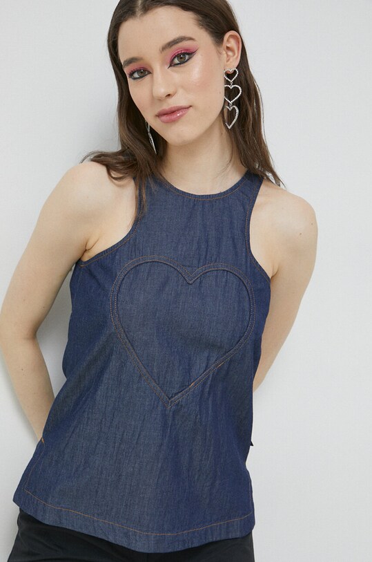Love Moschino bluzka bawełniana bawełna granatowy W.C.E69.00.T.174A