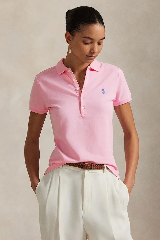 Polo Ralph Lauren polo z elastanem różowy 211870245