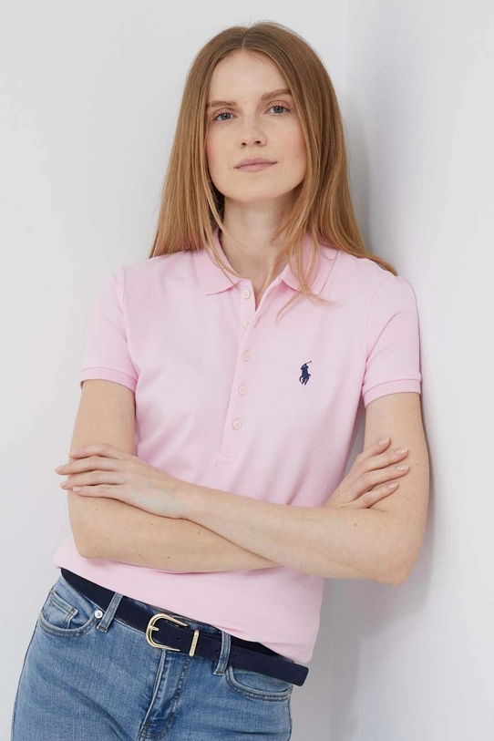 Polo Ralph Lauren polo z elastanem różowy 211870245