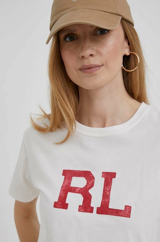 Βαμβακερό μπλουζάκι Polo Ralph Lauren μπεζ 211892611