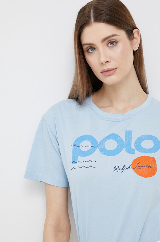 Βαμβακερό μπλουζάκι Polo Ralph Lauren εμπριμέ μπλε 211892648