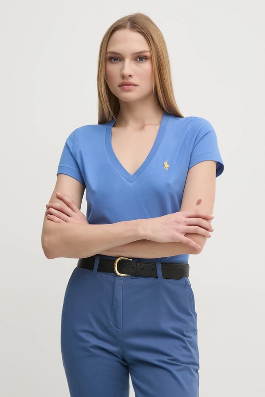 Bavlněné tričko Polo Ralph Lauren hladký modrá 211902403