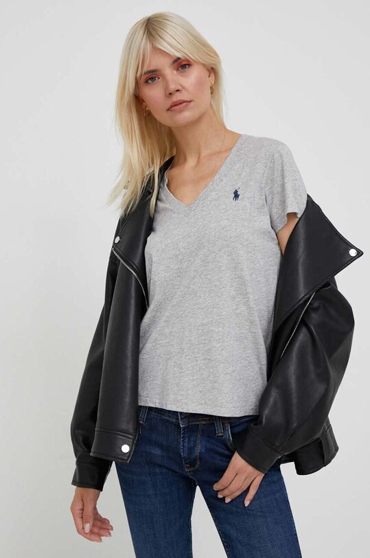 Βαμβακερό μπλουζάκι Polo Ralph Lauren γκρί 211902403