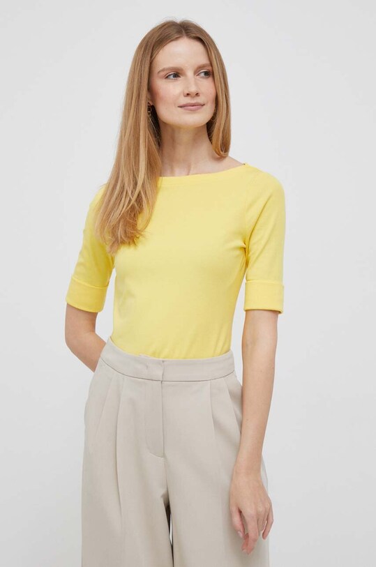 Lauren Ralph Lauren t-shirt z elastanem żółty 200654963