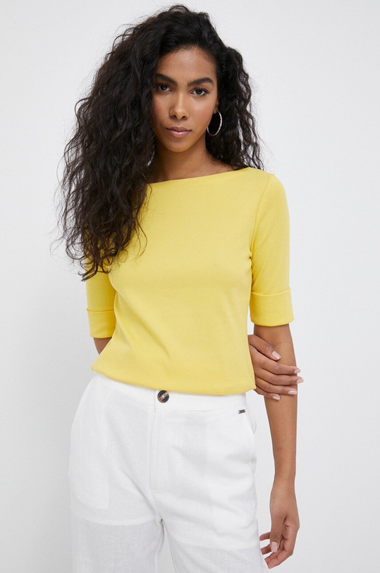 Lauren Ralph Lauren t-shirt γυναικείο με βαμβάκι με ελαστάν κίτρινο 200654963