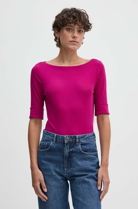 Lauren Ralph Lauren t-shirt z elastanem różowy 200654963
