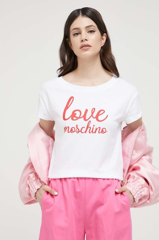 Bavlněné tričko Love Moschino potisk bílá W.4.F30.3P.M.4405