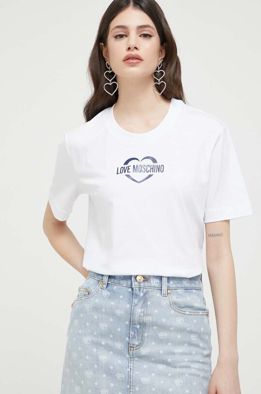 Love Moschino t-shirt bawełniany nadruk biały W.4.H06.38.M.3876
