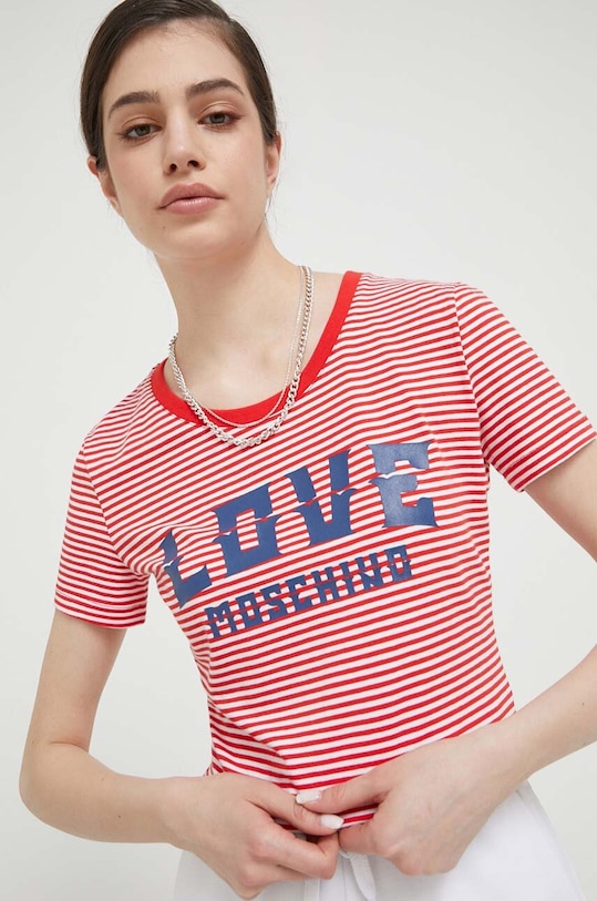 Love Moschino t-shirt z elastanem czerwony W.4.H19.38.E.2426