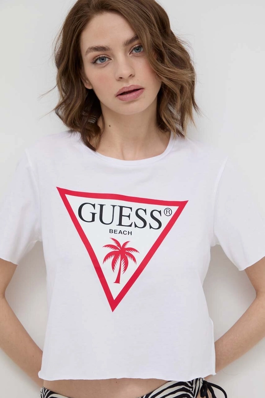 Odzież Guess t-shirt bawełniany E02I01.JA914 biały