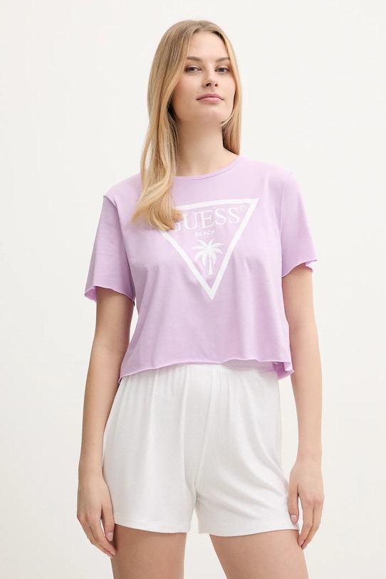 Bavlněné tričko Guess fialová E02I01.JA914