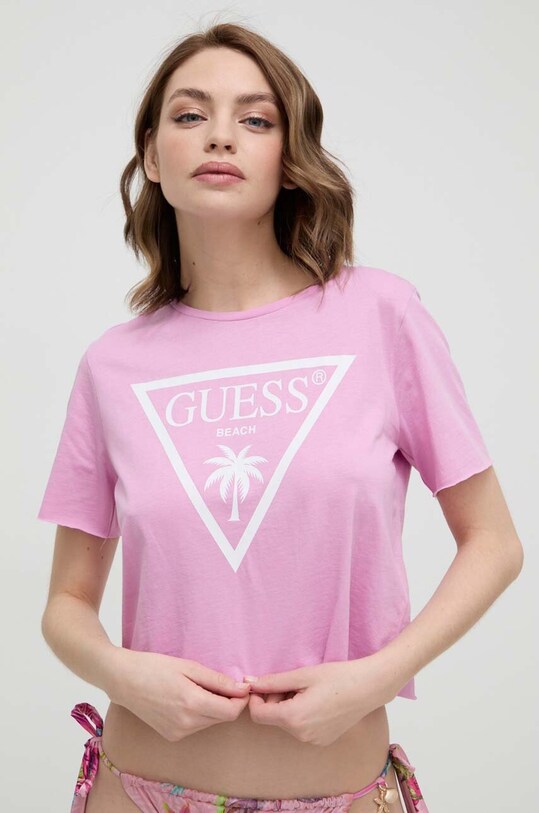 Бавовняна футболка Guess бавовна рожевий E02I01.JA914