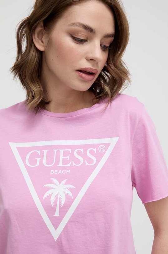 Bavlněné tričko Guess růžová E02I01.JA914