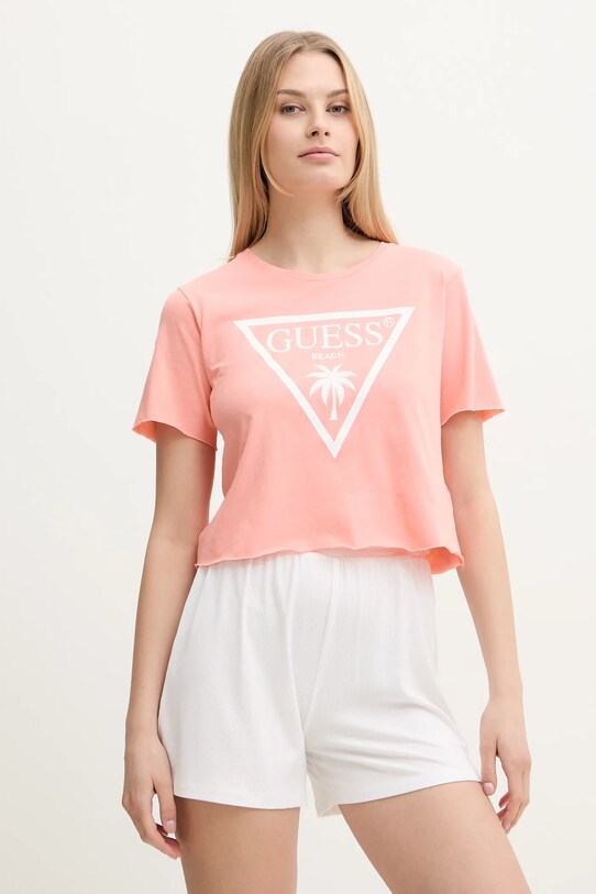 Guess tricou din bumbac portocaliu E02I01.JA914