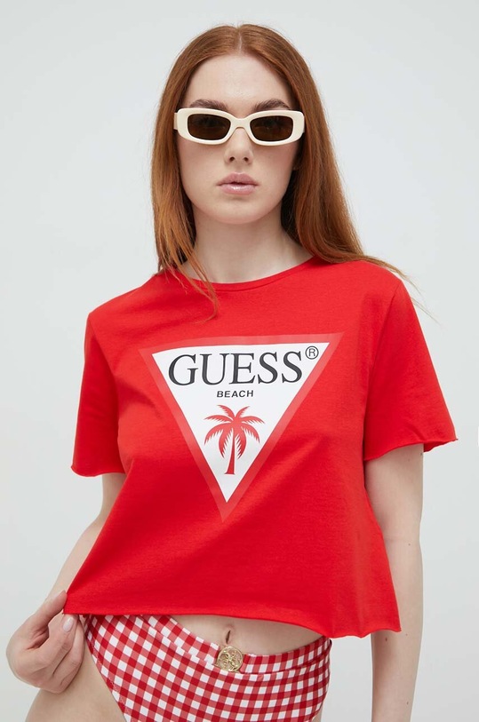Guess t-shirt bawełniany nadruk czerwony E02I01.JA914