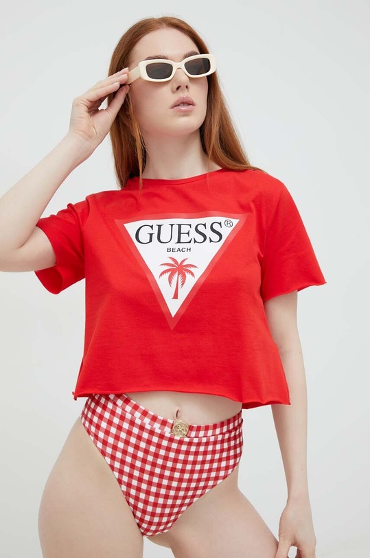Odzież Guess t-shirt bawełniany E02I01.JA914 czerwony
