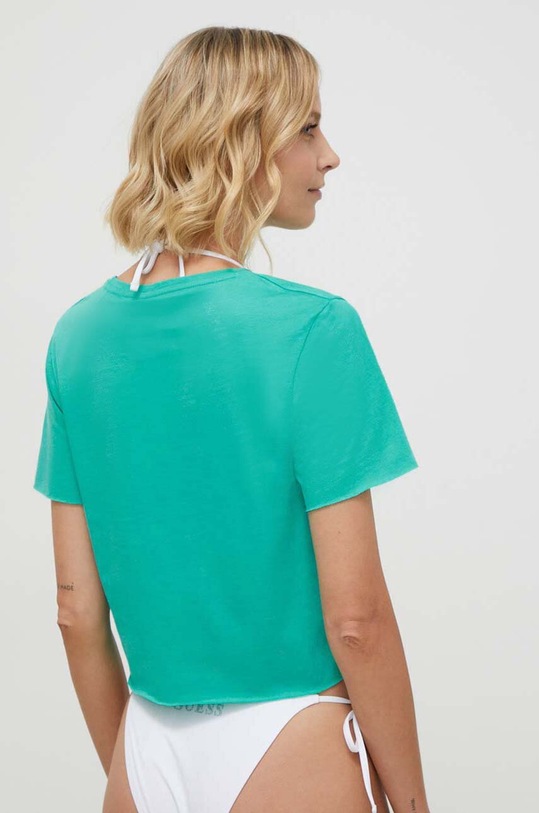 Guess t-shirt bawełniany E02I01.JA914 turkusowy SS25