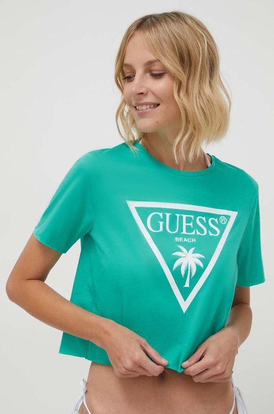 Odzież Guess t-shirt bawełniany E02I01.JA914 turkusowy