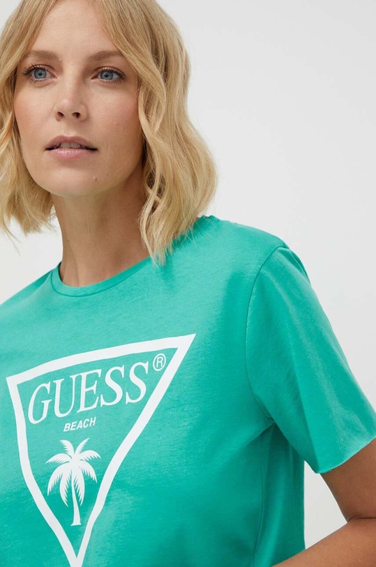 Guess t-shirt bawełniany turkusowy E02I01.JA914