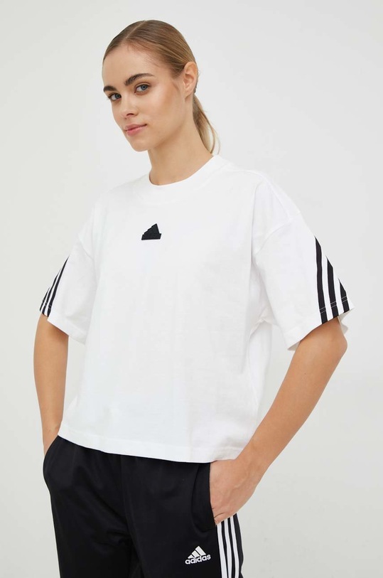Adidas tricou din bumbac imprimeu alb IB8517