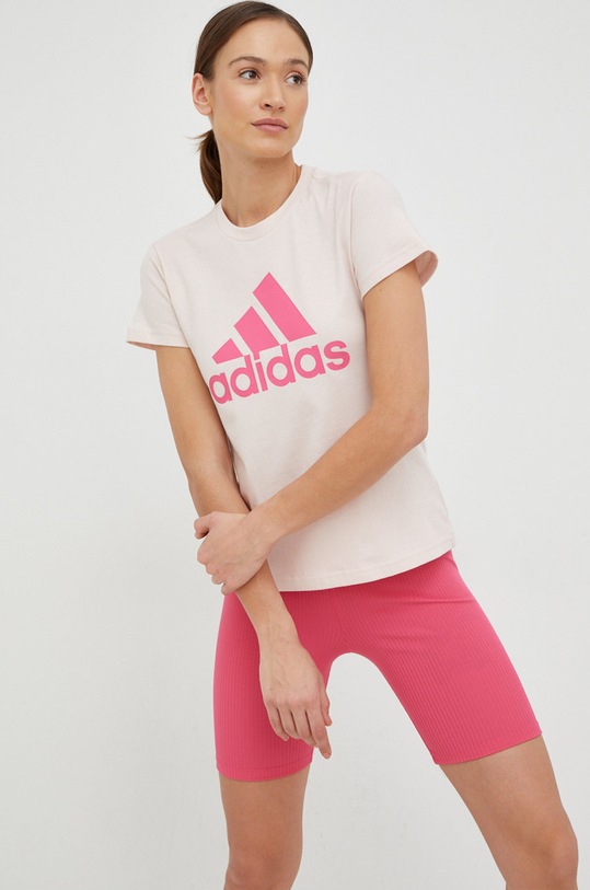 Bavlněné tričko adidas potisk růžová IB9455