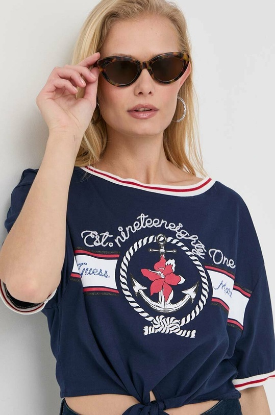 Guess t-shirt bawełniany nadruk granatowy W3GI19.JA914