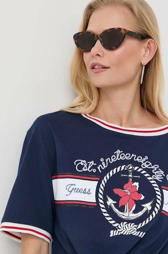 Guess t-shirt bawełniany granatowy W3GI19.JA914