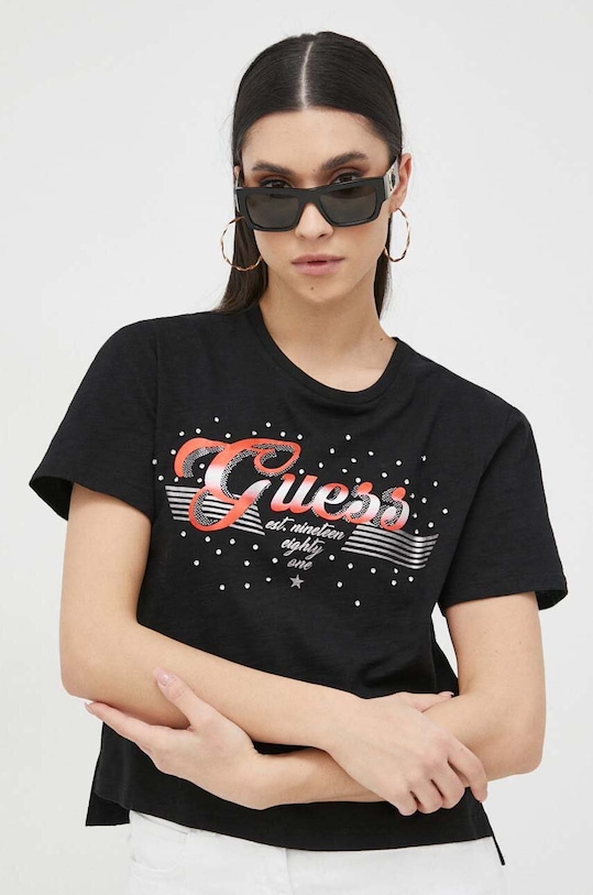 Guess t-shirt bawełniany aplikacja czarny W3GI33.KB3P0