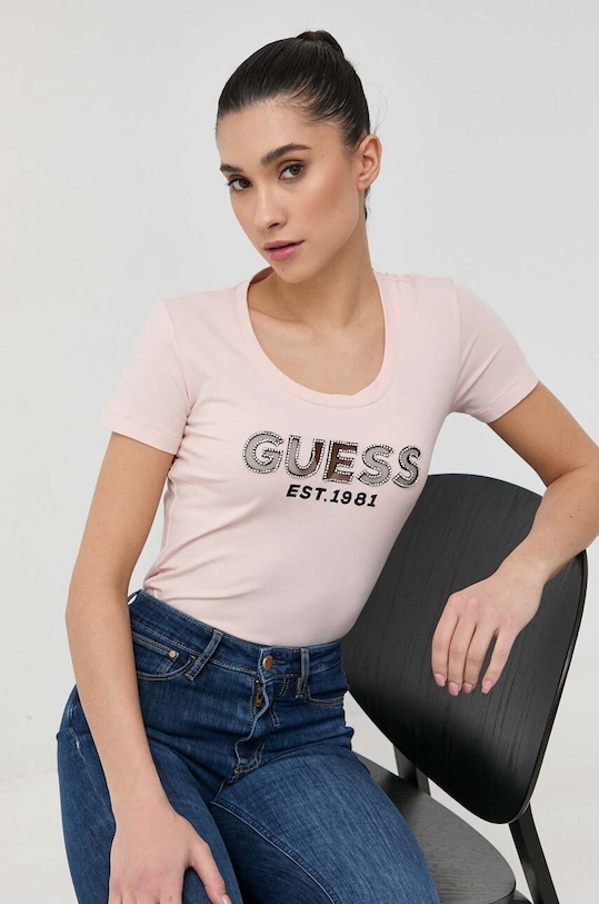 Guess t-shirt aplikacja różowy W3GI35.J1300