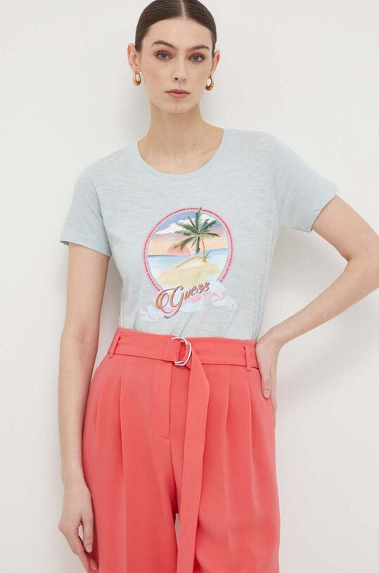 Guess tricou din bumbac imprimeu verde W3GI29.KB1P0