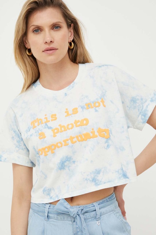 Guess t-shirt in cotone x Banksy crop top blu W3GI54.K9RM4