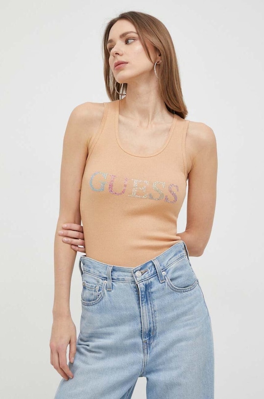 Bavlněný top Guess nášivka oranžová W3GP43.K9I51
