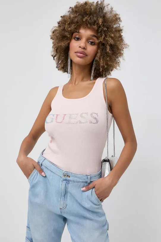 Guess top bawełniany różowy W3GP43.K9I51