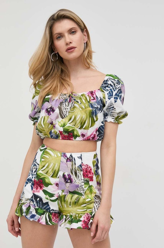 Guess bluzka lniana regular zielony W3GH29.WCWA0