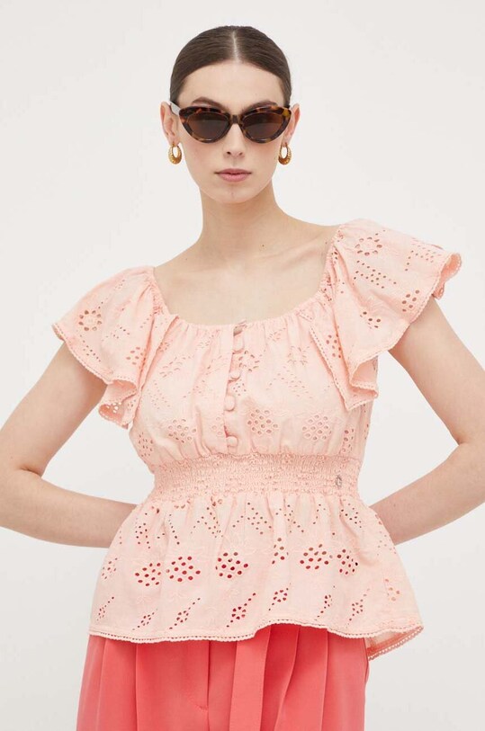 Bavlněná halenka Guess hladký oranžová W3GH89.WFG40