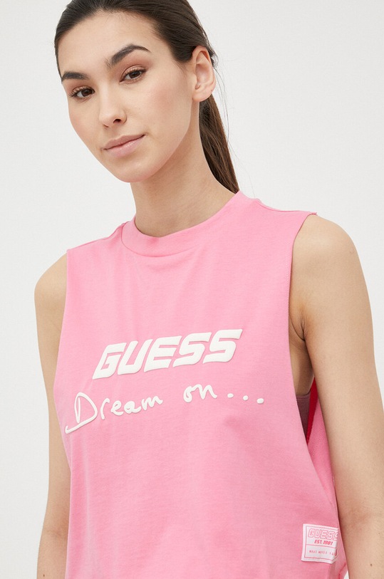 Guess top bawełniany aplikacja różowy V3GP11.K8FQ4
