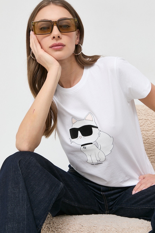 Karl Lagerfeld t-shirt bawełniany nadruk biały 230W1703
