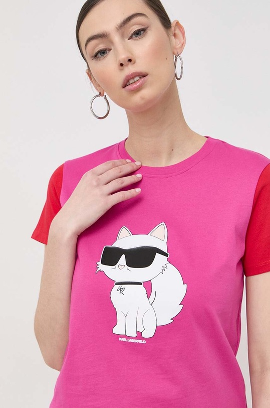 Karl Lagerfeld t-shirt bawełniany nadruk różowy 230W1703