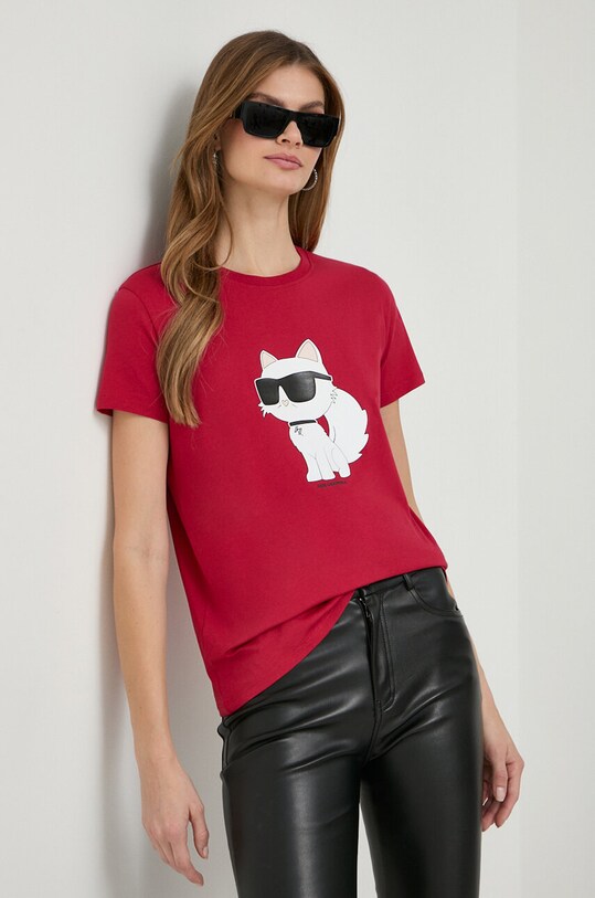 Karl Lagerfeld t-shirt bawełniany nadruk czerwony 230W1703
