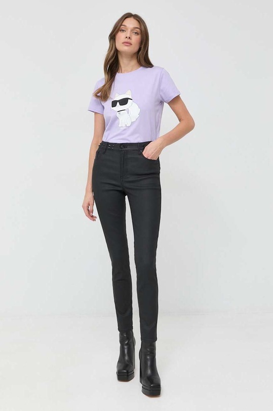 Памучна тениска Karl Lagerfeld 230W1703 виолетов AA00
