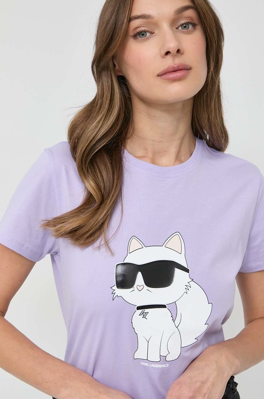 Памучна тениска Karl Lagerfeld виолетов 230W1703