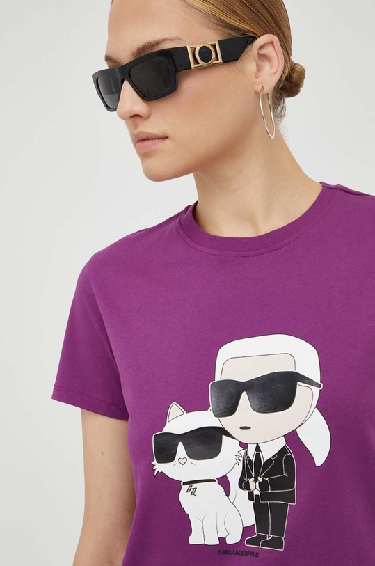 Karl Lagerfeld t-shirt bawełniany nadruk fioletowy 230W1704