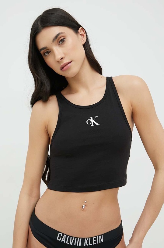 Calvin Klein top bawełniany nadruk czarny KW0KW02092.PPYX