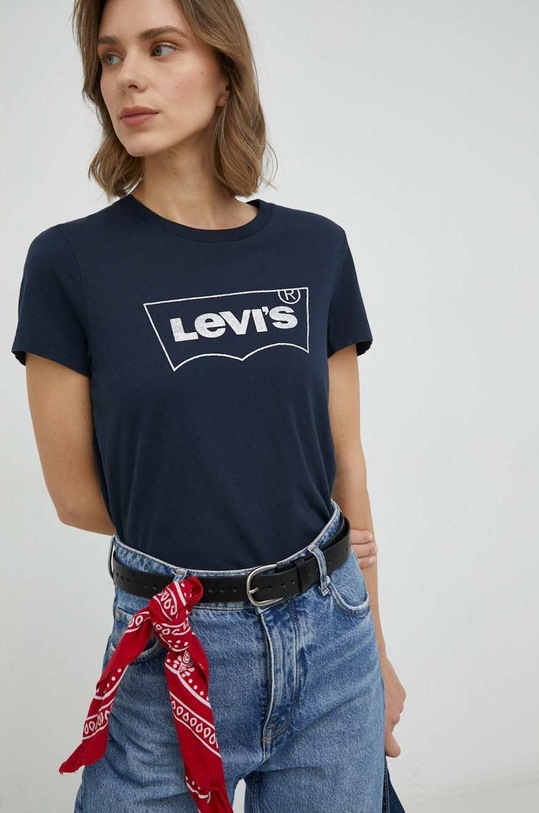 Bavlněné tričko Levi's kulatý námořnická modř 17369.2022