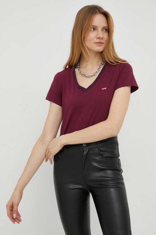 Bombažna kratka majica Levi's Vzorčasti bordo 85341.0040